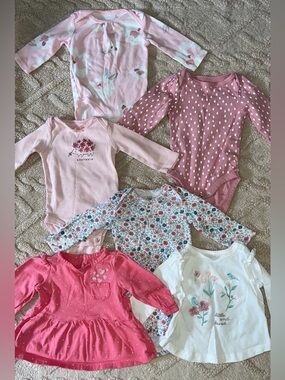 Baby Girl 3M Long Sleeve Bodysuit & Blouse Bundle - Pink Floral Spring, Lot Of 6